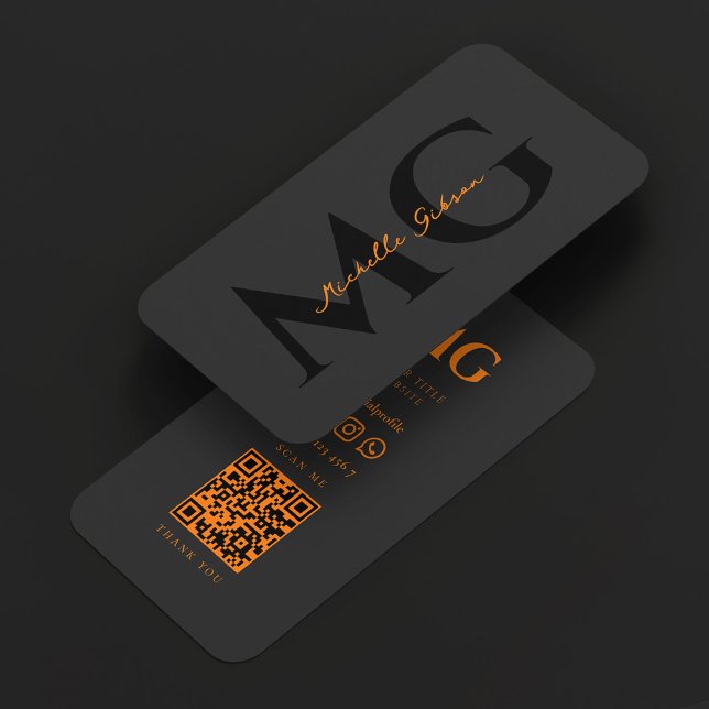 Minimale professionelle Initialen Schwarz Orange Visitenkarte (Minimal Professional Initials Black Orange Business Card
)