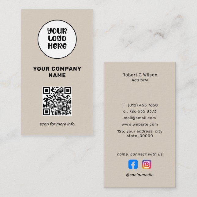 Minimale professionelle Logo-QR-Code-Social-Media  Visitenkarte (Vorne/Hinten)
