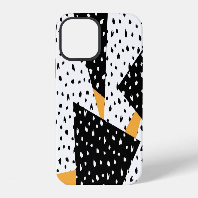 Minimale Punkte-Patchwork: Schwarz Weiß Gelb iPhone Hülle (Rückseite)