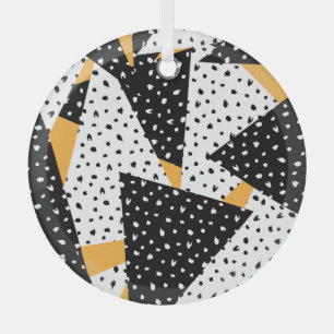Minimale Punkte-Patchworkarbeit: Schwarz Weiß Gelb Ornament Aus Glas