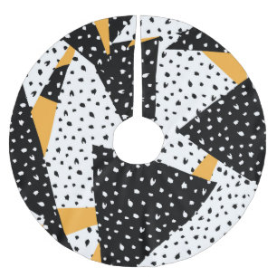 Minimale Punkte-Patchworkarbeit: Schwarz Weiß Gelb Polyester Weihnachtsbaumdecke