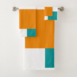 Minimale Quadrate aquamarin und Tangarine Badhandtuch Set