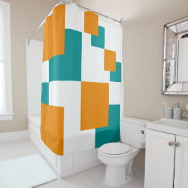 Minimale Quadrate aquamarin und Tangarine Duschvorhang
