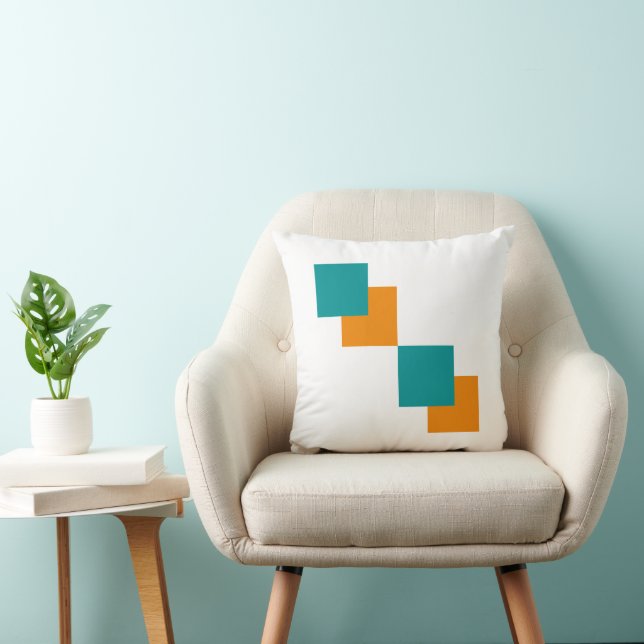 Minimale Quadrate aquamarin und Tangarine Kissen (Stuhl )
