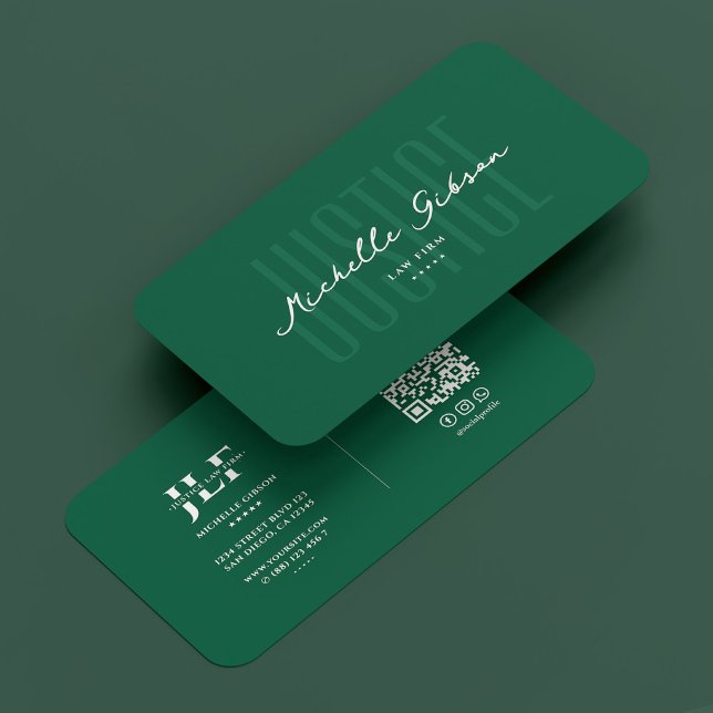 Minimale Rechtsanwaltskanzlei Anwalt Hunter Green Visitenkarte (Minimal Justice Law Firm Attorney Hunter Green Business Card
)