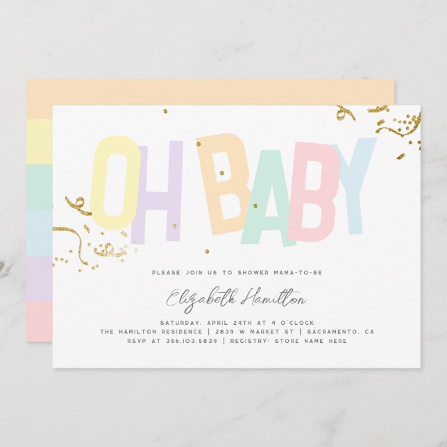 Minimale Regenbogenhaut Neutral Oh Baby Dusche Einladung (Vorne/Hinten)