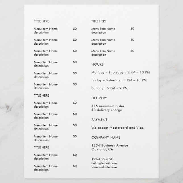 Minimale Restaurant-Logo-Catering-Menü-Flugblatt-D Flyer (Vorne)