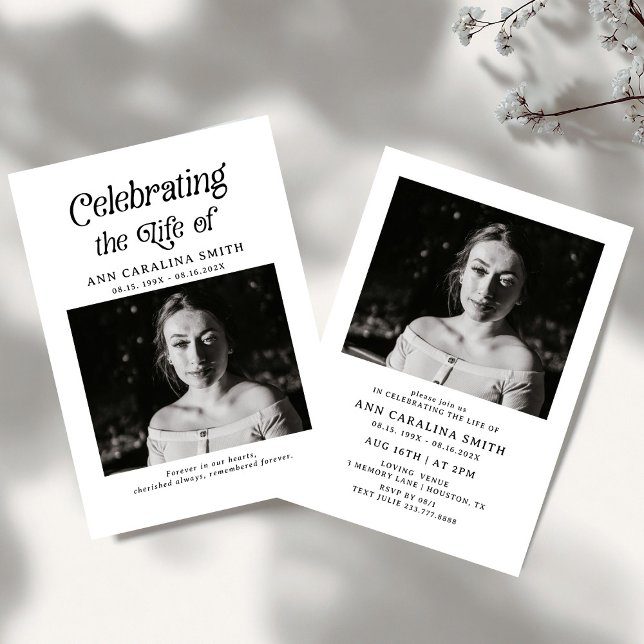 Minimale Retro-Beerdigung feiert das Leben Einladung (Von Creator hochgeladen)