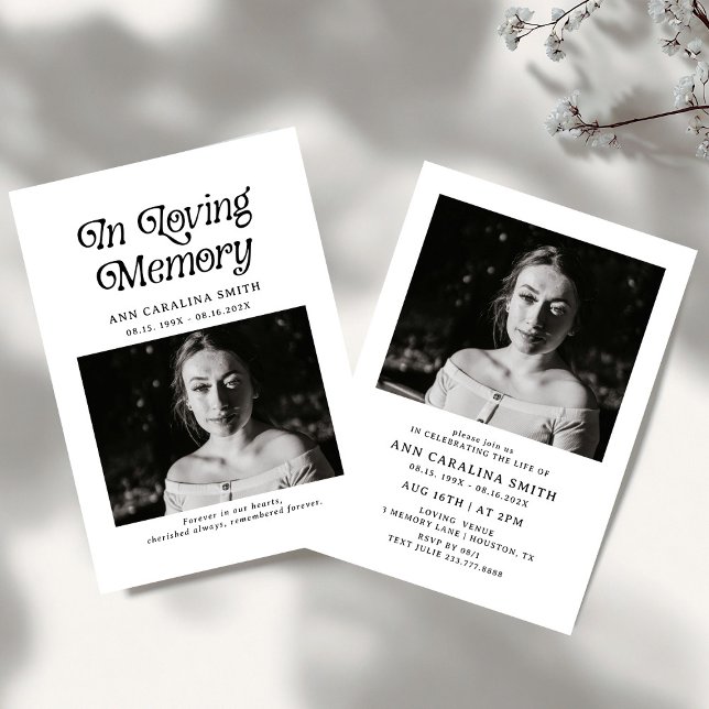 Minimale Retro-Beerdigung im lieben Gedächtnis Einladung (Von Creator hochgeladen)