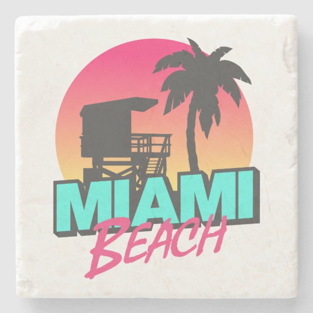 Minimale Retro-Miami-Beach-Buchstaben Steinuntersetzer (Vorderseite)