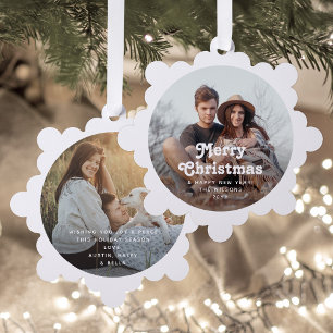 Minimale Retro Typografie 2 Foto Frohe Weihnachten Ornament Karte