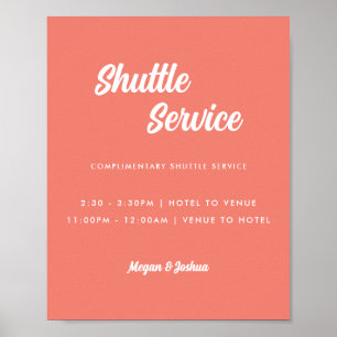 Minimale rosa Korallen-Hochzeits-Shuttle-Service-T Poster