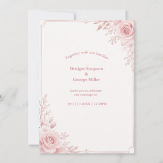 Minimale rosa Rose Eucalyptus Hochzeitsrahmen Einladung