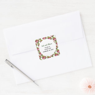 Minimale rosa Rosenblüten grüne Blätter Quadratischer Aufkleber