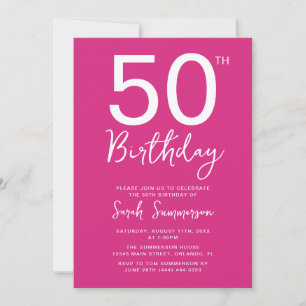Minimale rosa weiße Schrift 50. Geburtstagsfeier Einladung