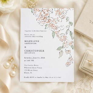 Minimale rosafarbene Blumige Hochzeit Einladung
