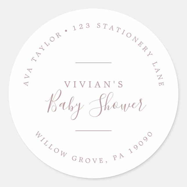 Minimale Rose Babydusche Circular Rücksendeadresse Runder Aufkleber (Vorderseite)