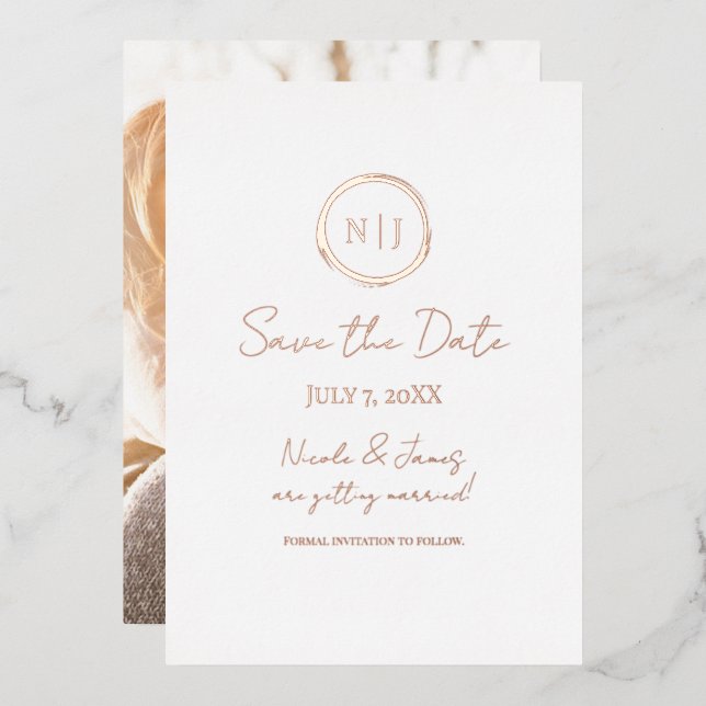 Minimale Rose Gold Modernes Glam Save the Date Fot Folieneinladung (Vorderseite/Rückseite)