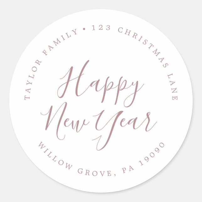 Minimale Rose Gold New Year Circular Rücksendeadre Runder Aufkleber (Vorderseite)