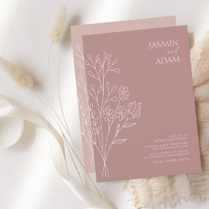 Minimale Rose Gold Weiße Wildblumen Hochzeit Einladung