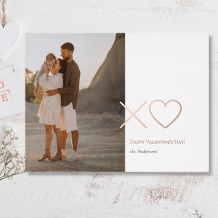 Minimale Rose Gold xo Herz Foto Valentinstag Folien Feiertagspostkarte