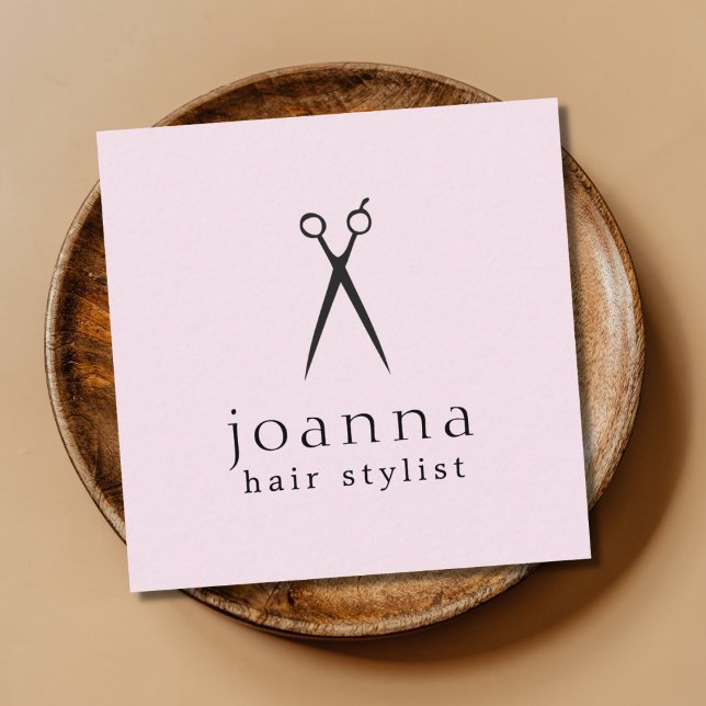 Minimale Rose Schwarzer Schere Haarstiel Quadratische Visitenkarte (Von Creator hochgeladen)