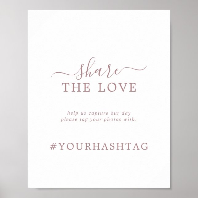 Minimale Rose teilen Sie die Liebe Hochzeit Hashta Poster (Vorne)