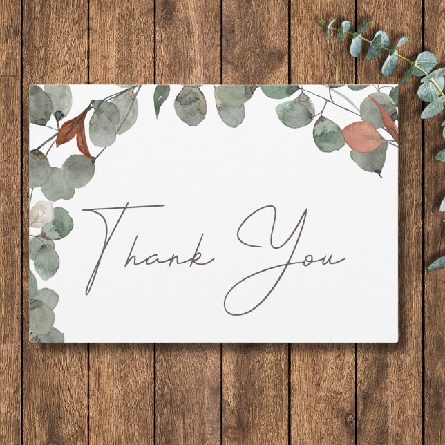 Minimale Rost grüne Eukalyptus-Wreath-Hochzeit Dankeskarte (Minimal Rust Green Eucalyptus Wreath Wedding Thank You Card)