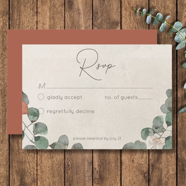 Minimale Rost grüne Eukalyptus-Wreath-Hochzeit RSVP Karte (Minimal Rust Green Eucalyptus Wreath Wedding RSVP Card)
