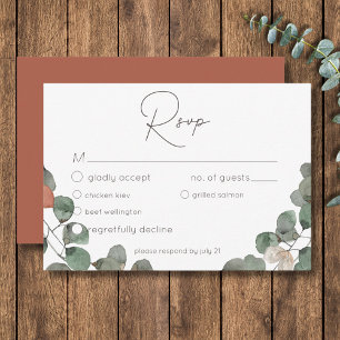 Minimale Rost grüne Eukalyptus-Wreath-Hochzeit RSVP Karte