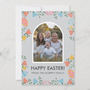 Minimale Röte-Bogen-Blumen-Oster-Familienfoto Feiertagskarte