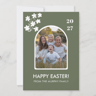 Minimale Röte-Bogen-Blumen-Ostern-Familienfoto Feiertagskarte