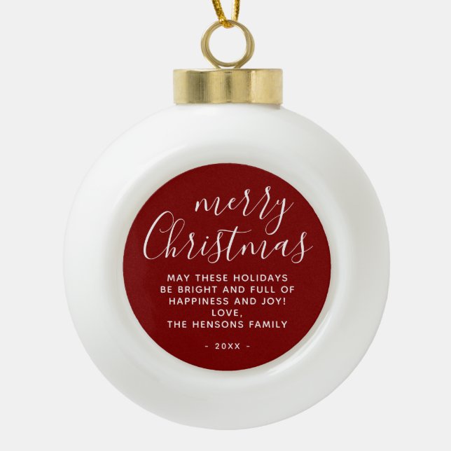 Minimale rote Frohe Weihnachten Schrift Keramik Kugel-Ornament (Vorderseite)