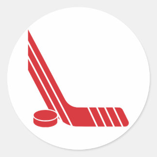 Minimale rote Hockeyschläger & Puck Runder Aufkleber