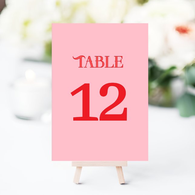 Minimale rote und rosa Retro-Hochzeit Tischnummer (Von Creator hochgeladen)