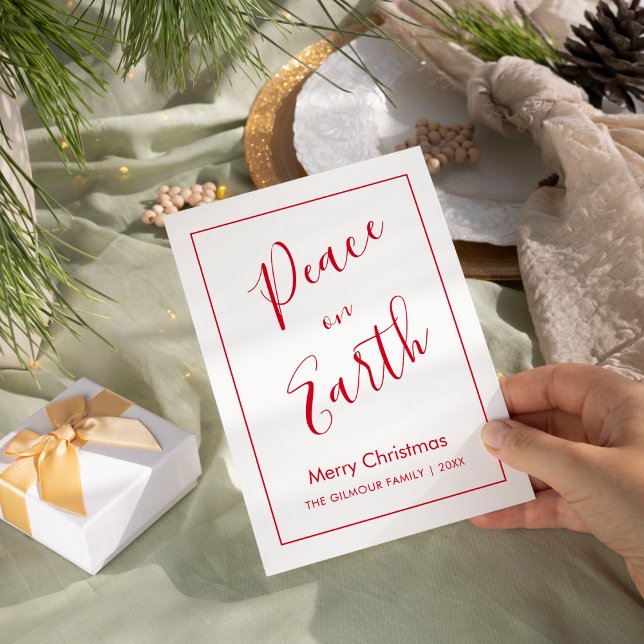 Minimale | Rote Weihnachtskarte 'Frieden auf Erden Einladung (Von Creator hochgeladen)