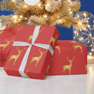 Minimale rote Weihnachtssxmas goldenes Elchmuster Geschenkpapier