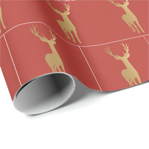 Minimale rote Weihnachtssxmas goldenes Elchmuster Geschenkpapier