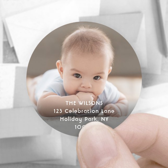 Minimale Rücksendeadressen-Aufkleber für Foto und  Runder Aufkleber (Von Creator hochgeladen)