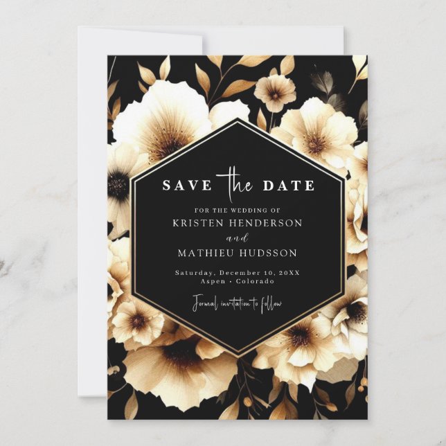 Minimale Rustikale Hochzeit mit Gold und Black Save The Date (Vorderseite)