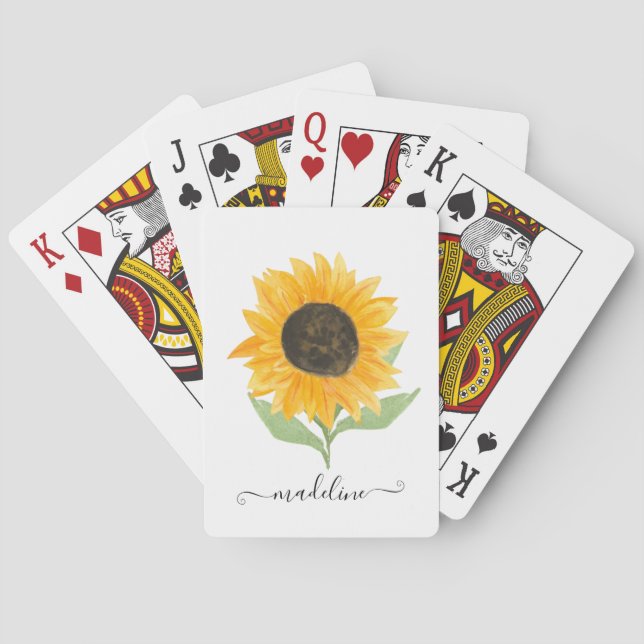 Minimale rustikale Sonnenblume personalisierter Na Spielkarten (Rückseite)