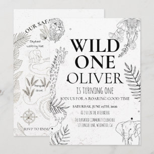 Minimale Safari Wild One 1. Geburtstagskarte Einladung