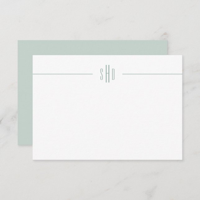 Minimale Sage Green Monogram Note Card Stationery Mitteilungskarte (Vorne/Hinten)