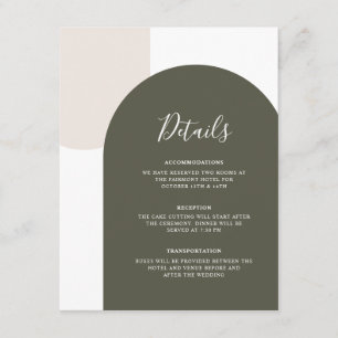Minimale Sage-Grün Boho-Bogen-Hochzeitsdetails Begleitkarte