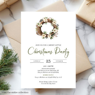 Minimale Sage-Neutral-Taupe-Weihnachtsgirlande Einladung