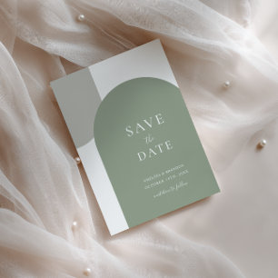 Minimale sagegrüne Boho-Bogen-Einfache Schrift Hoc Save The Date