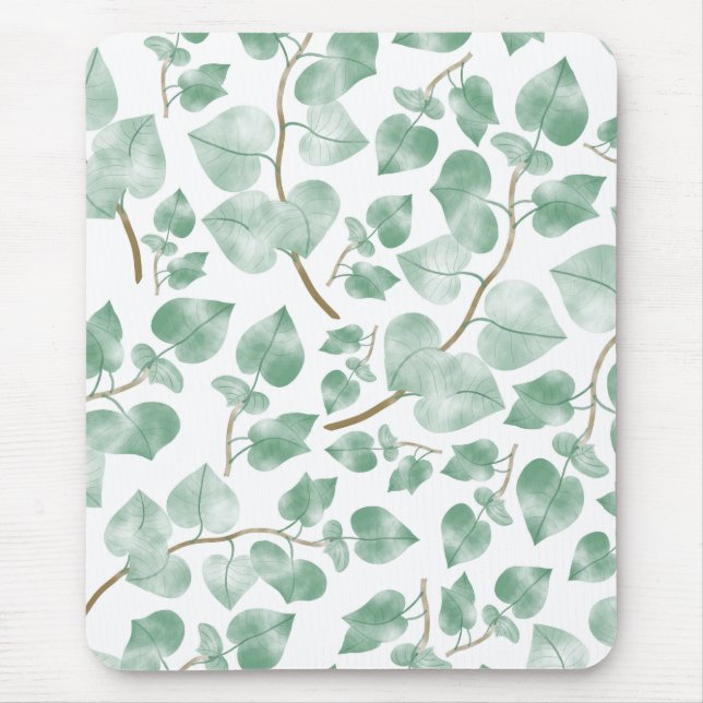 Minimale Salbeigrüne Blätter Wasserfarbenmuster Mousepad (Vorne)