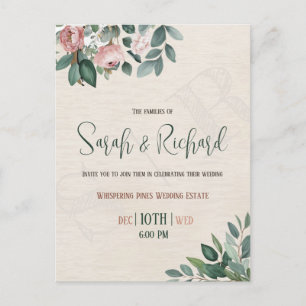 Minimale Salbeigrüne Dusty Rose Aquarell-Hochzeit Postkarte
