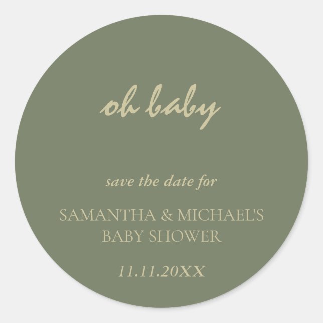 Minimale saubere Sage Gold Schrift BABY Save the D Runder Aufkleber (Vorderseite)