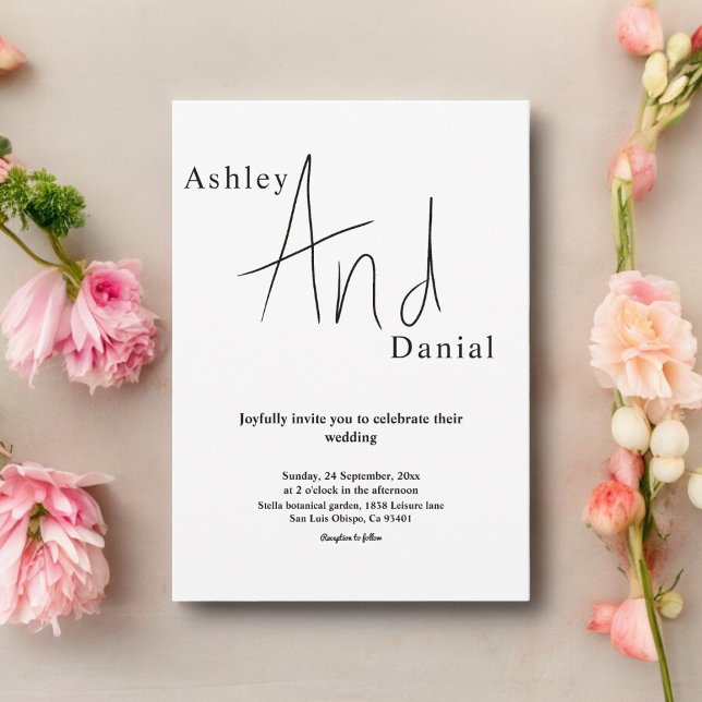 Minimale schick Schwarz-Weiß-Kalligrafie-Hochzeit Einladung (Von Creator hochgeladen)